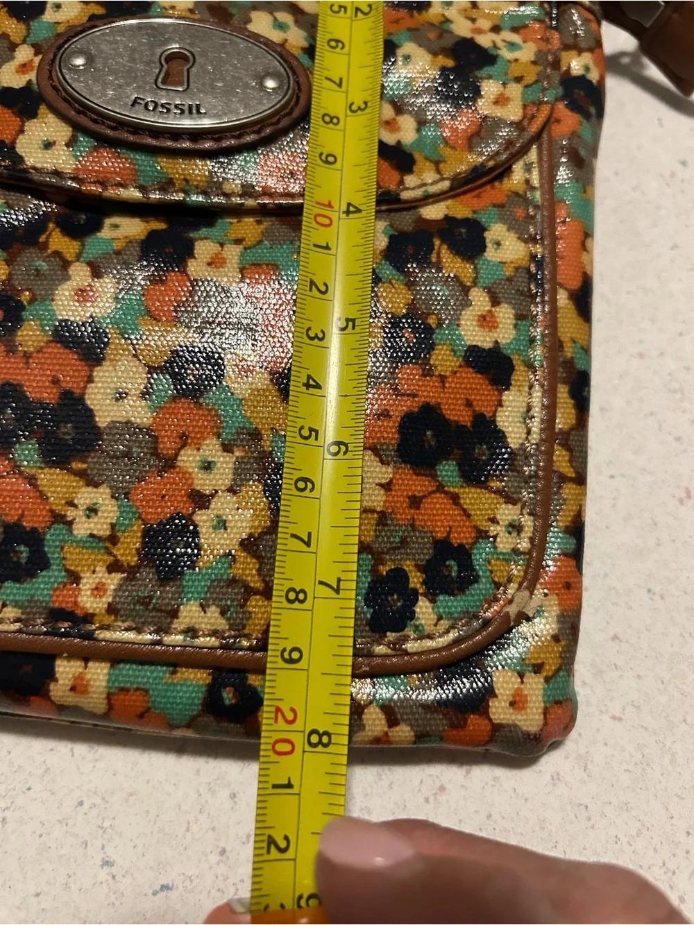 Fossil Floral Canvas Crossbody Bag - Brown, Orange, Teal